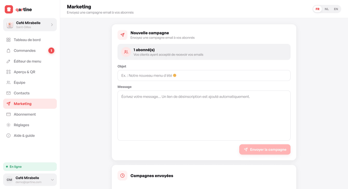 L'éditeur de campagne e-mail